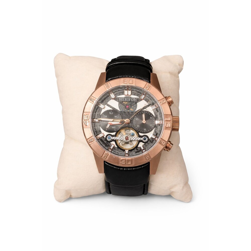 Heritor Hannibal Men's Rose Gold/Black Semi-Skeleton Watch HR4106 44mm